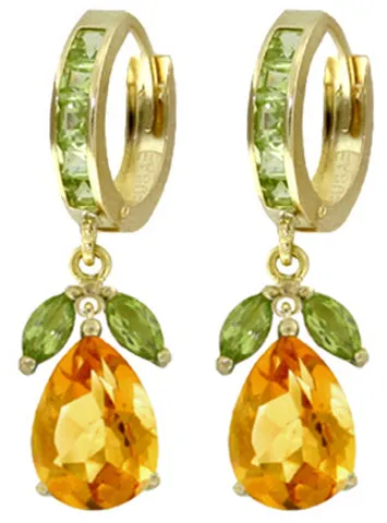 14.3 Carat 14K Solid White Gold Huggie Earrings Peridot Citrine