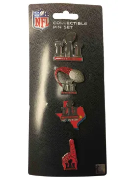 2017 Super Bowl LI 51 Houston Texas Aminco Metal Collectible Pin Set (4-Pack)