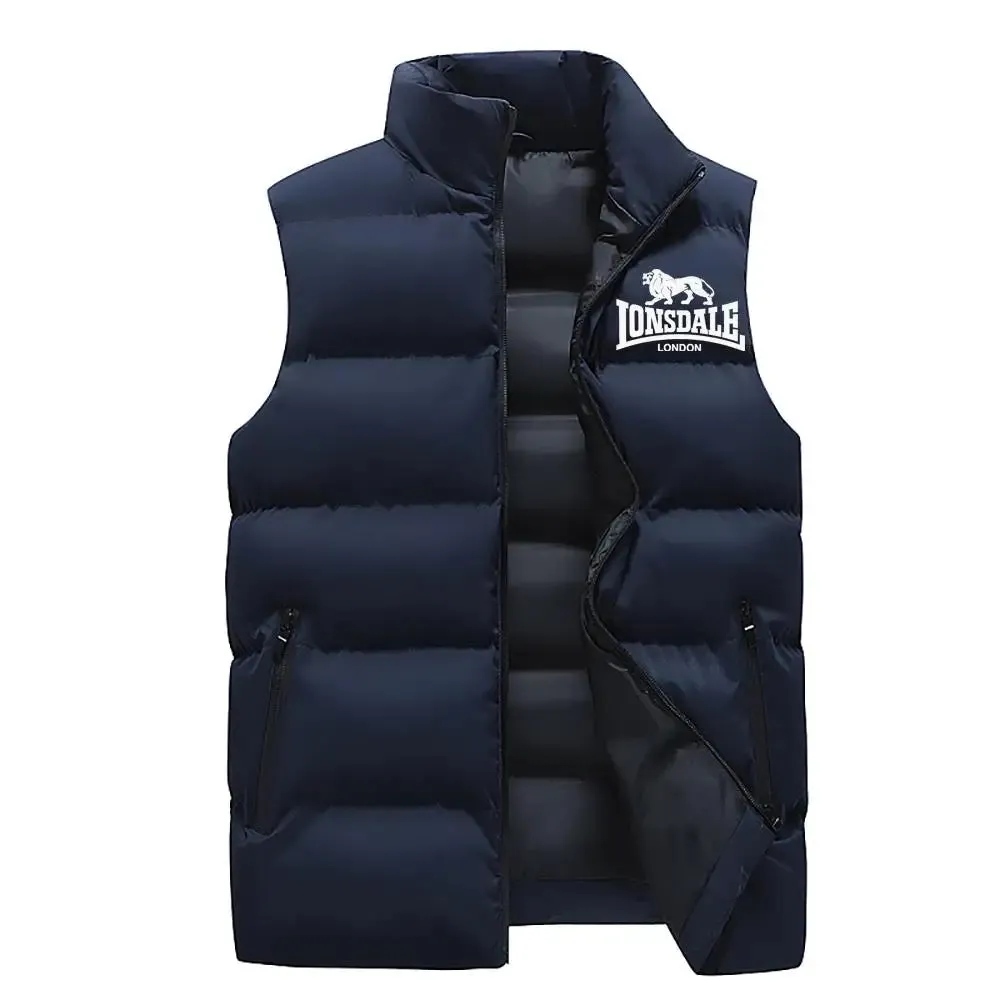 24Mens Vest Jacket Warm Sleeveless Jackets Winter Waterproof Zipper Coat Autumn Stand-up Collar Casual Waistcoat Brand Clothing