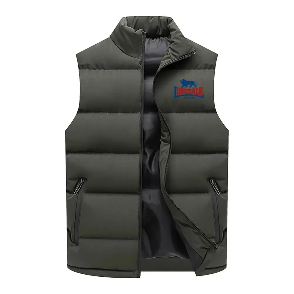 24Mens Vest Jacket Warm Sleeveless Jackets Winter Waterproof Zipper Coat Autumn Stand-up Collar Casual Waistcoat Brand Clothing