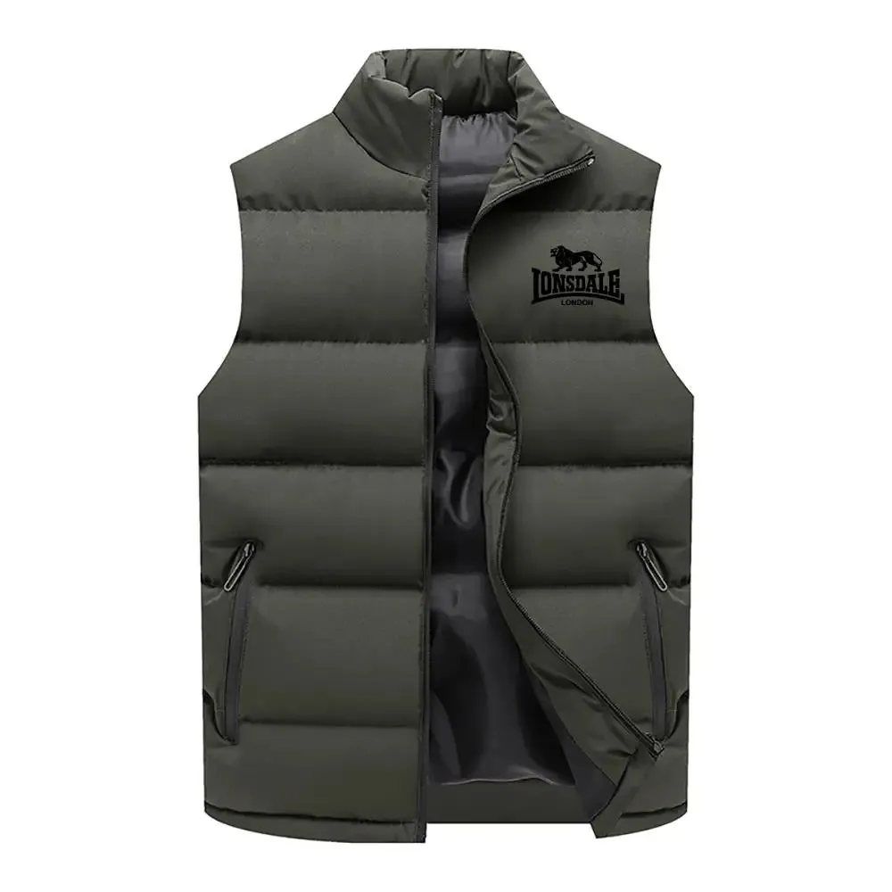 24Mens Vest Jacket Warm Sleeveless Jackets Winter Waterproof Zipper Coat Autumn Stand-up Collar Casual Waistcoat Brand Clothing