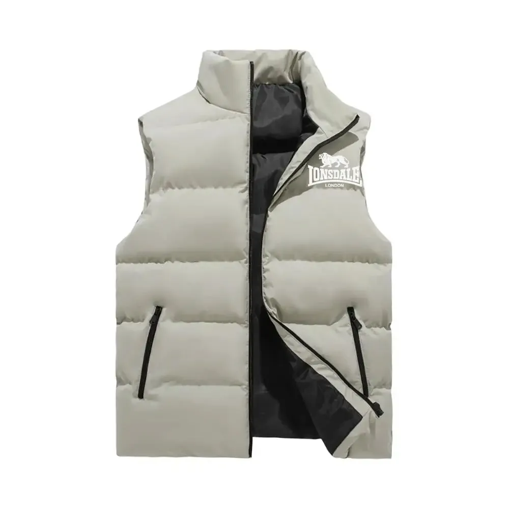 24Mens Vest Jacket Warm Sleeveless Jackets Winter Waterproof Zipper Coat Autumn Stand-up Collar Casual Waistcoat Brand Clothing