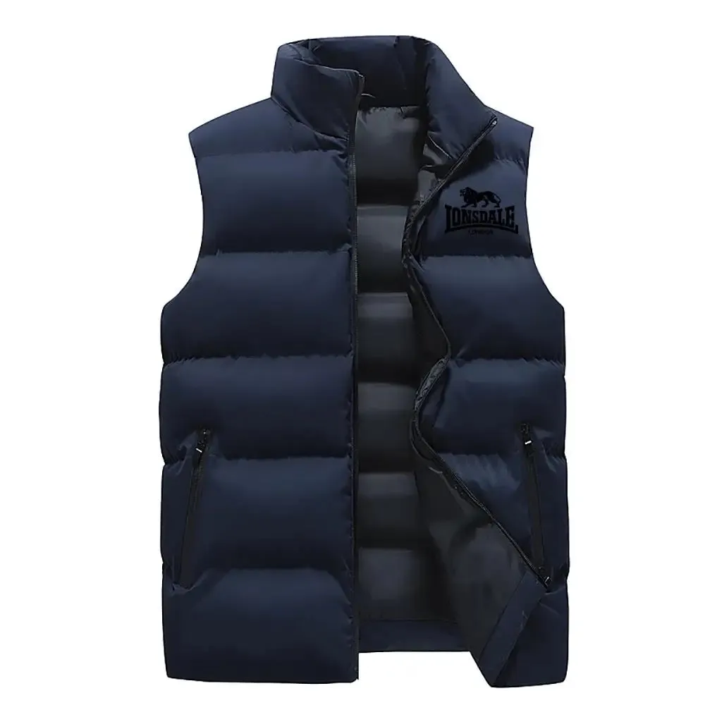 24Mens Vest Jacket Warm Sleeveless Jackets Winter Waterproof Zipper Coat Autumn Stand-up Collar Casual Waistcoat Brand Clothing