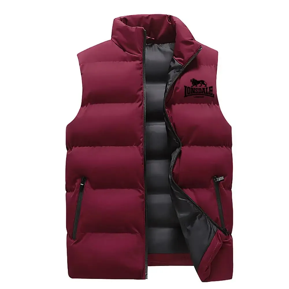 24Mens Vest Jacket Warm Sleeveless Jackets Winter Waterproof Zipper Coat Autumn Stand-up Collar Casual Waistcoat Brand Clothing