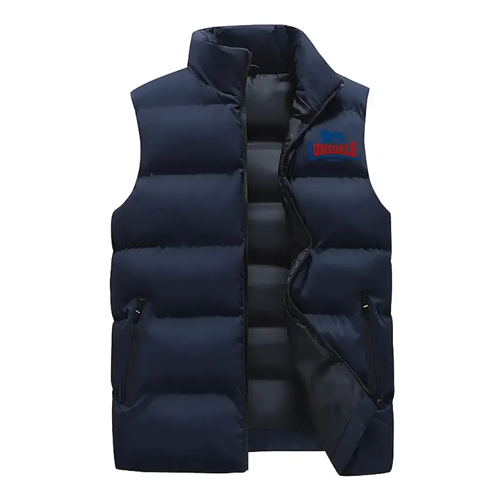 24Mens Vest Jacket Warm Sleeveless Jackets Winter Waterproof Zipper Coat Autumn Stand-up Collar Casual Waistcoat Brand Clothing