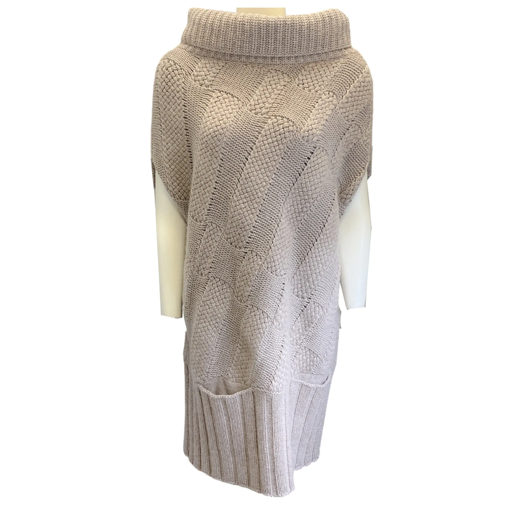 Agnona Taupe Cashmere Knit Poncho Sweater