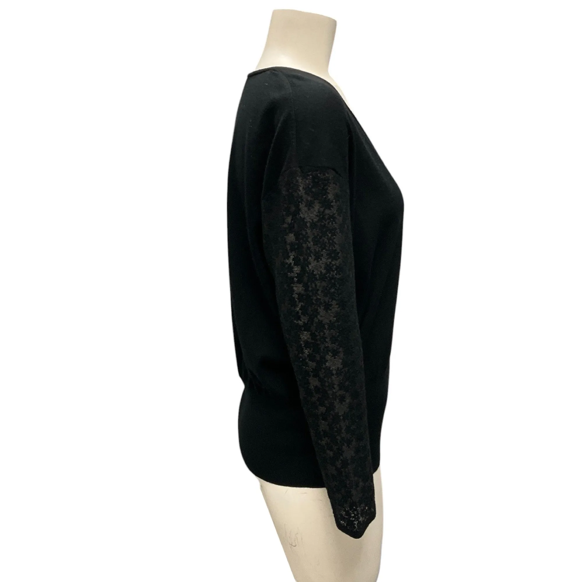 Akris Black Lace Sleeve Wool Knit Sweater