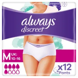 Always Discreet Incontinence Pants Normal Medium x 48 Pants Size 10-16