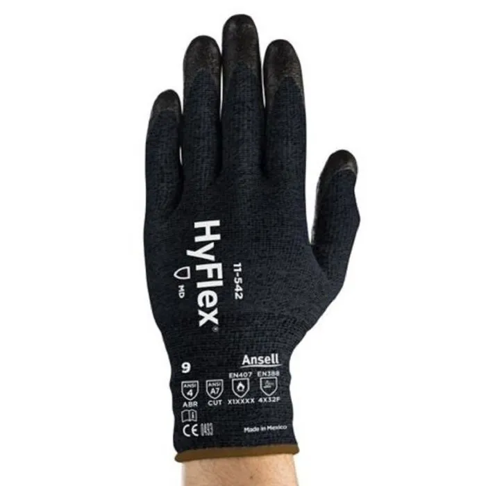 Ansell HyFlex 11-542-6 ANSI A7 Cut Resistant Work Gloves, Black, Size 6, Case of 144 Pairs