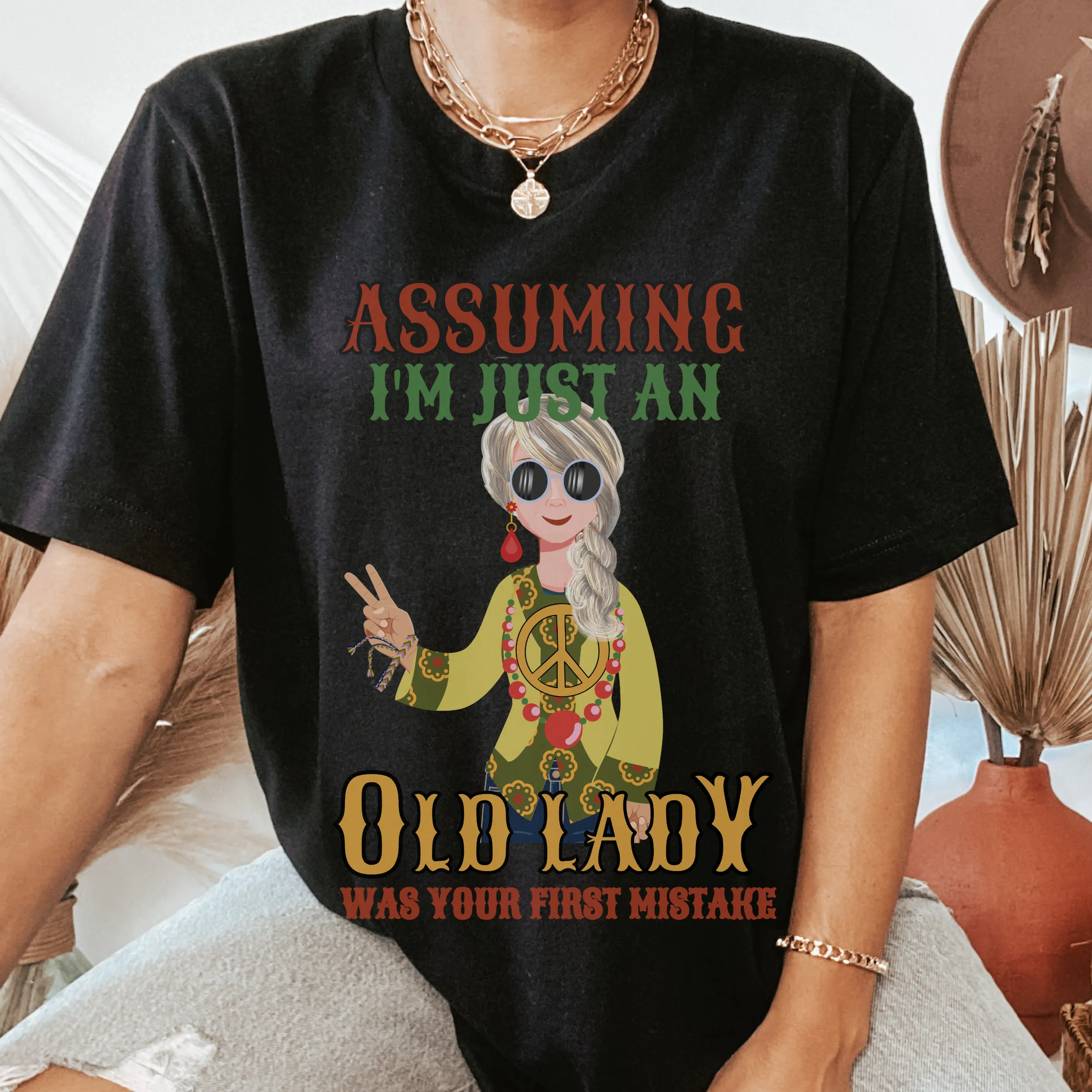 Assuming I'm Just An Old Lady Unisex Comfort Colors® T-shirt, Women's Retro, Funny T-Shirt, Black, Pepper Grey or White