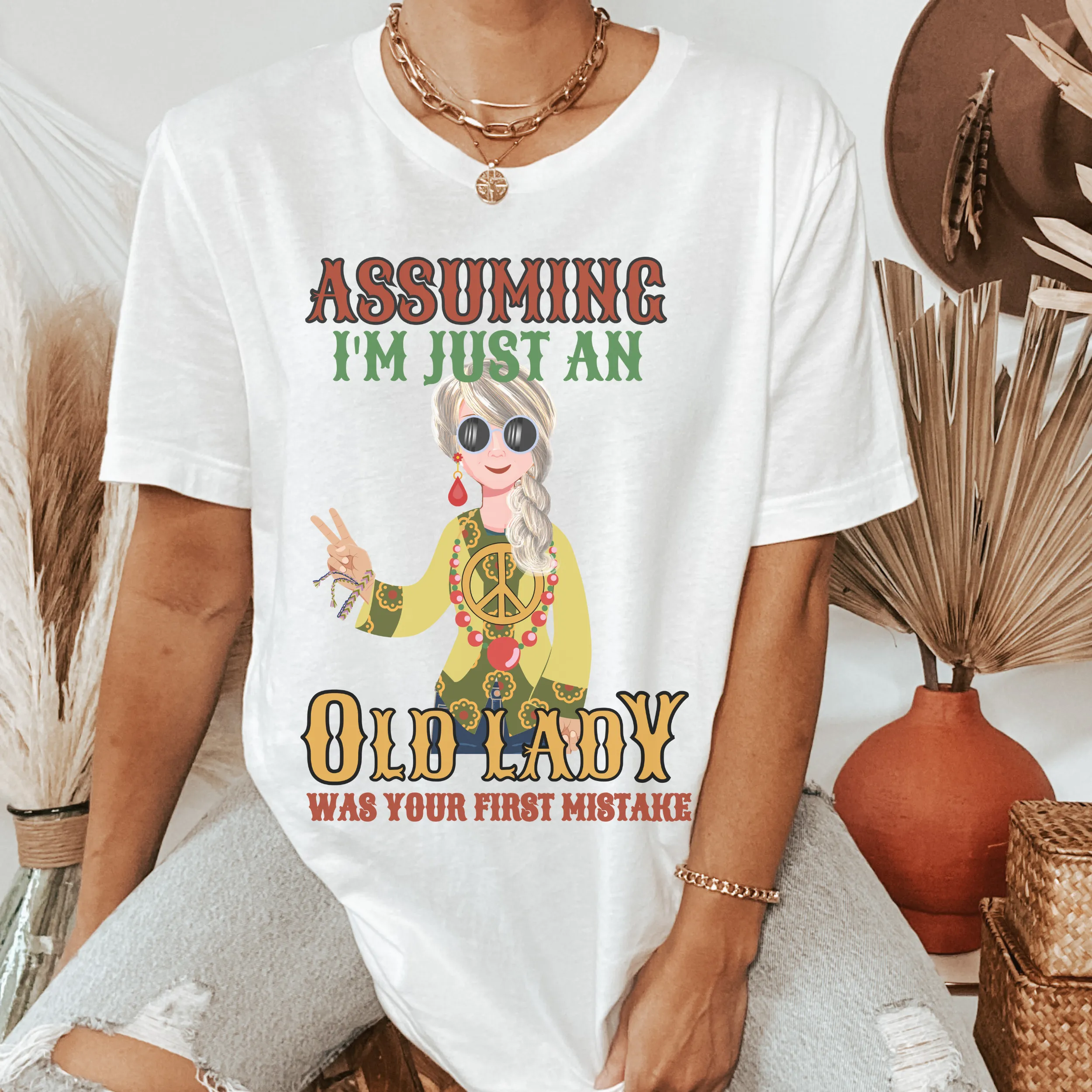 Assuming I'm Just An Old Lady Unisex Comfort Colors® T-shirt, Women's Retro, Funny T-Shirt, Black, Pepper Grey or White