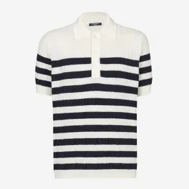 Balmain Monogram Striped Knit Polo Shirt