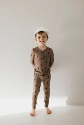 Bamboo Two Piece Pajamas | Brown & Black Lightning Bolt