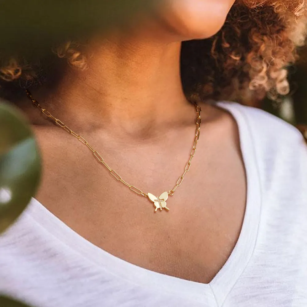 Bead Chain and Butterfly Pendant Necklace