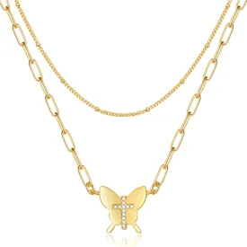 Bead Chain and Butterfly Pendant Necklace