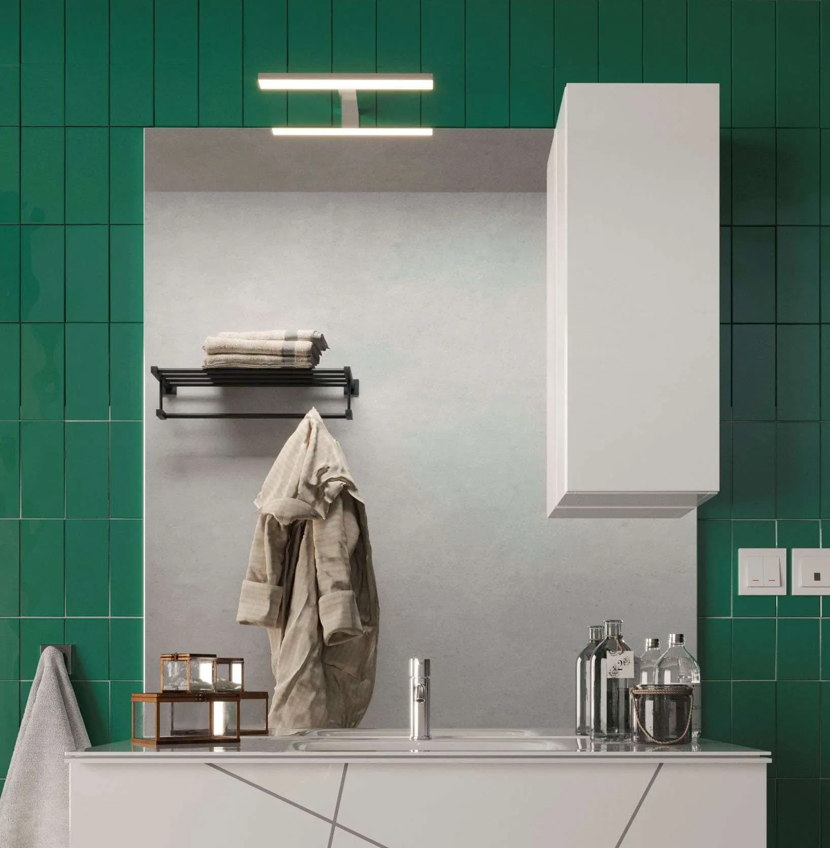 Beck - Mobile bagno a terra con lavabo e specchiera con pensile e luce - varie misure