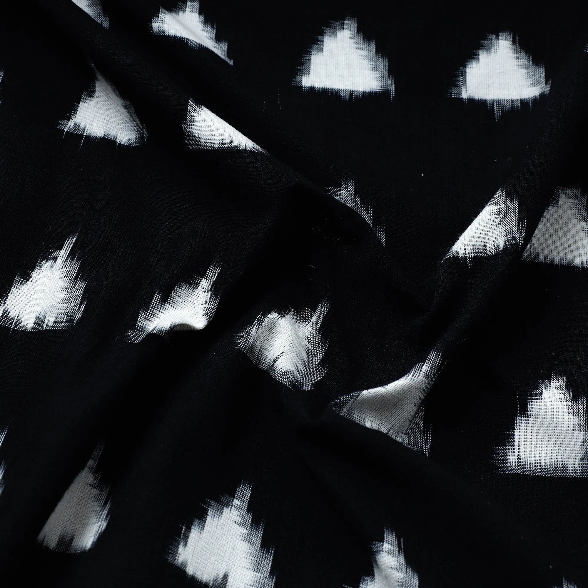 Black with White Handloom Cotton Pochampally Double Ikat Fabric