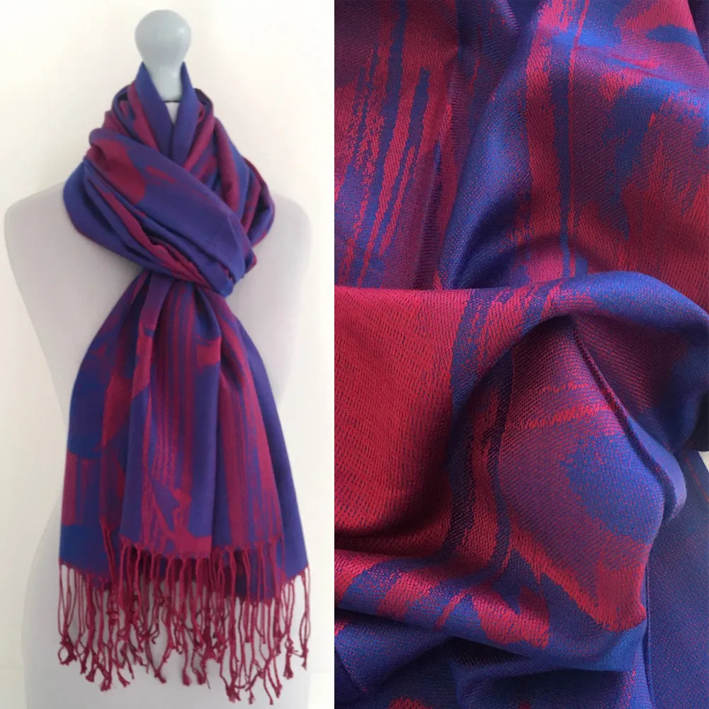 BLUE BERRY REVERSIBLE PASHMINA SHAWL SCARF IN ABSTRACT FLORAL PRINT