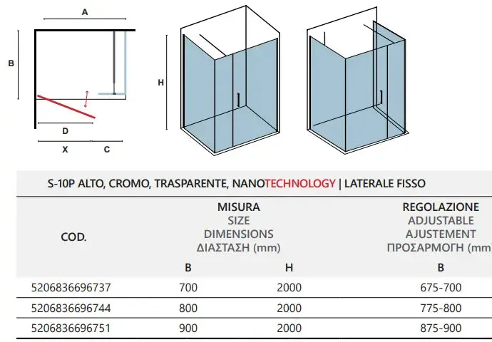 Box Doccia H200 Anta Battente Cristallo 6mm