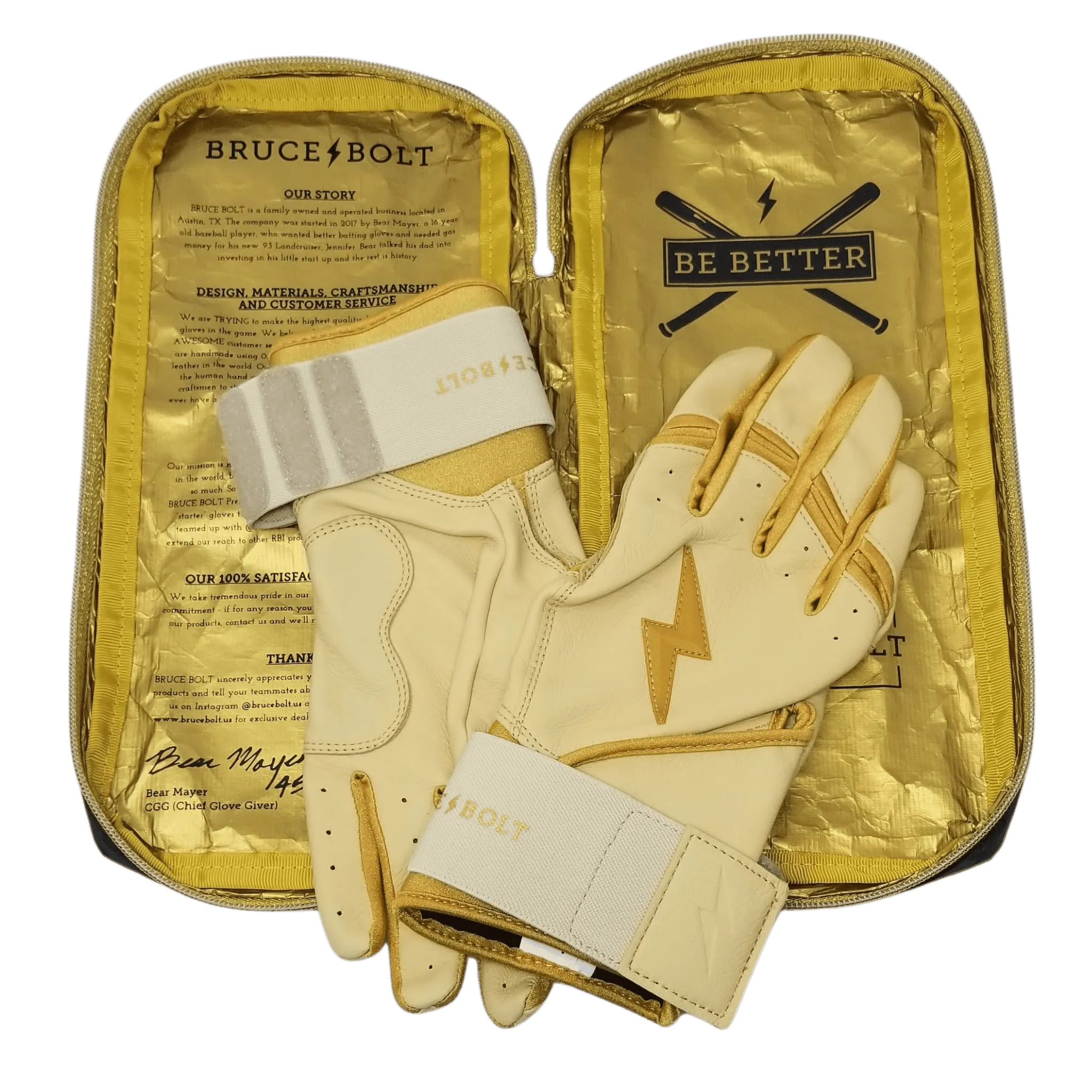 Bruce Bolt PREMIUM PRO Gold Series Batting Gloves: Long Cuff