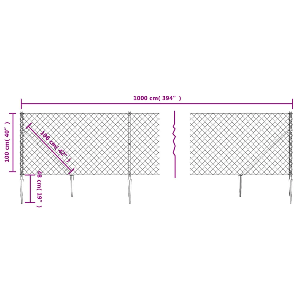 Chain Link Fence with Spike Anchors Green 1x10 m