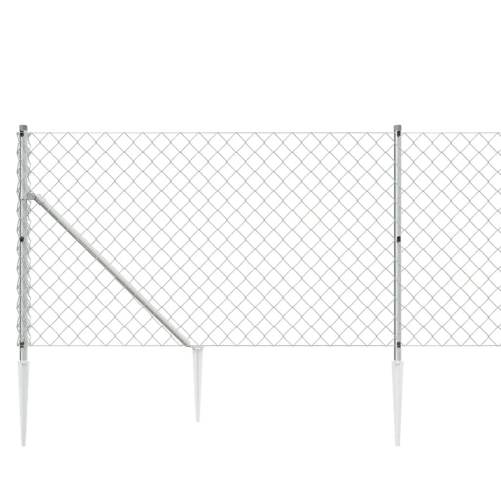 Chain Link Fence with Spike Anchors Silver 0.8x10 m