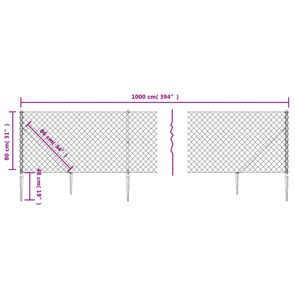 Chain Link Fence with Spike Anchors Silver 0.8x10 m