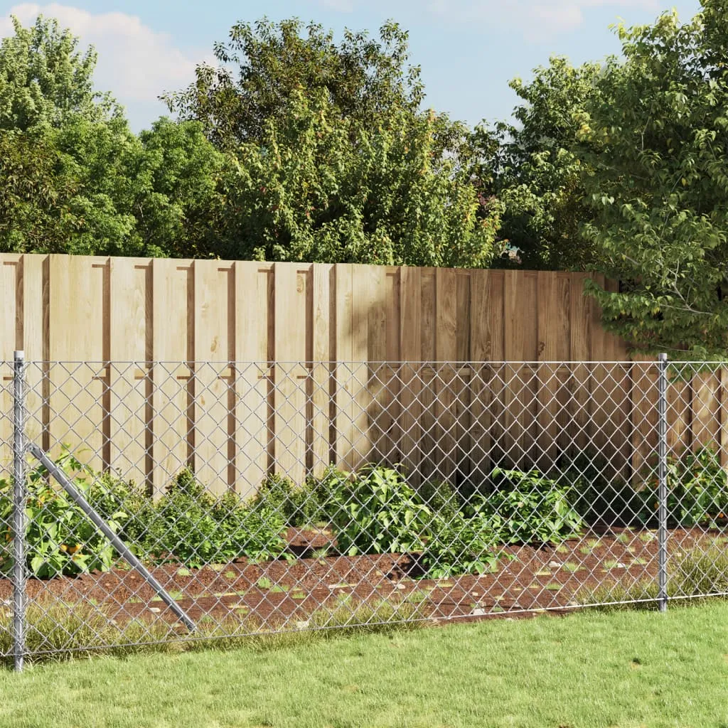 Chain Link Fence with Spike Anchors Silver 0.8x10 m