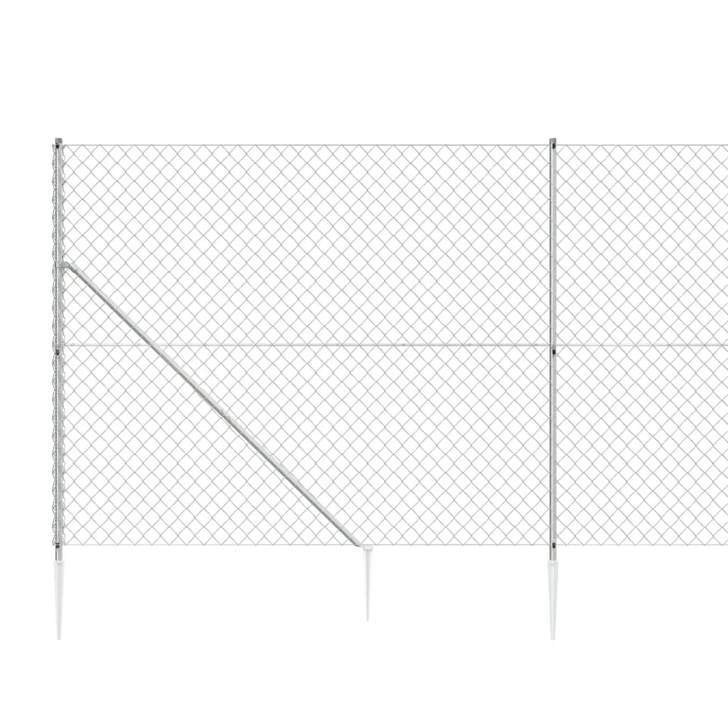 Chain Link Fence with Spike Anchors Silver 1.4x25 m