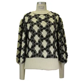 Chanel Ivory / Black Cashmere and Silk Diamond Knit Sweater