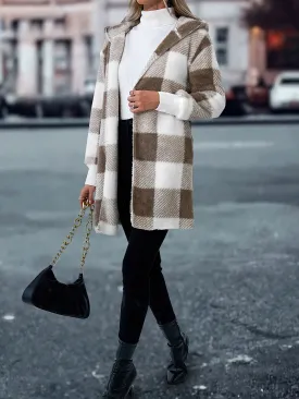 Cozy Plaid Hooded Coat Stylish Womens Outerwear for Fall