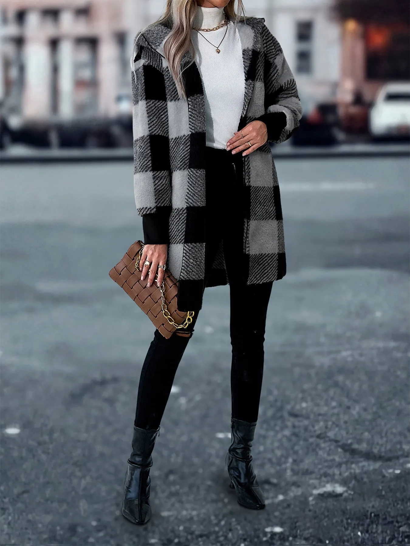 Cozy Plaid Hooded Coat Stylish Womens Outerwear for Fall