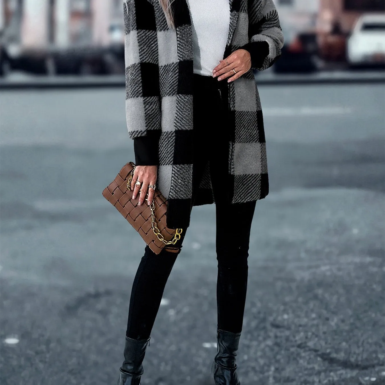 Cozy Plaid Hooded Coat Stylish Womens Outerwear for Fall