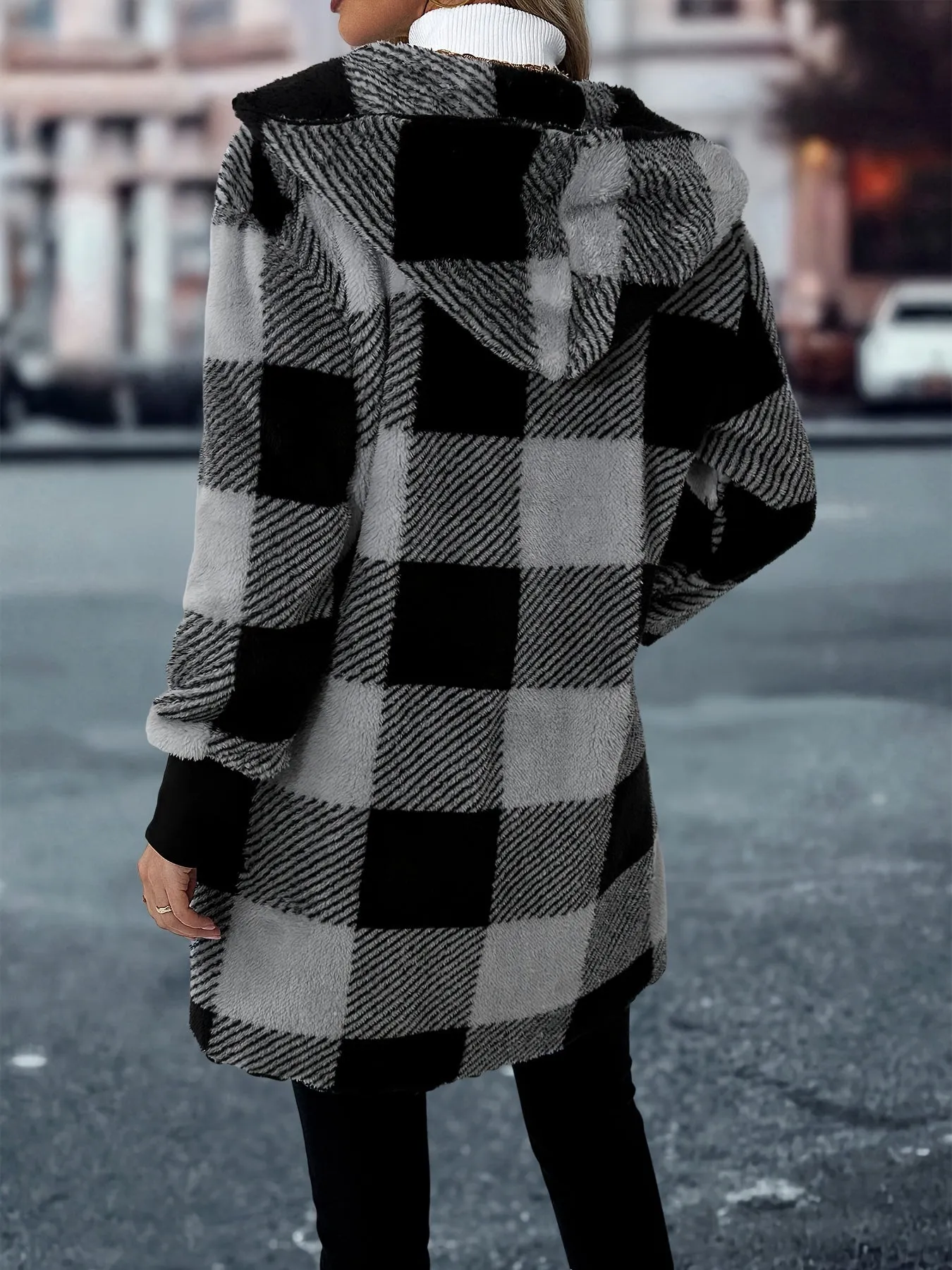 Cozy Plaid Hooded Coat Stylish Womens Outerwear for Fall