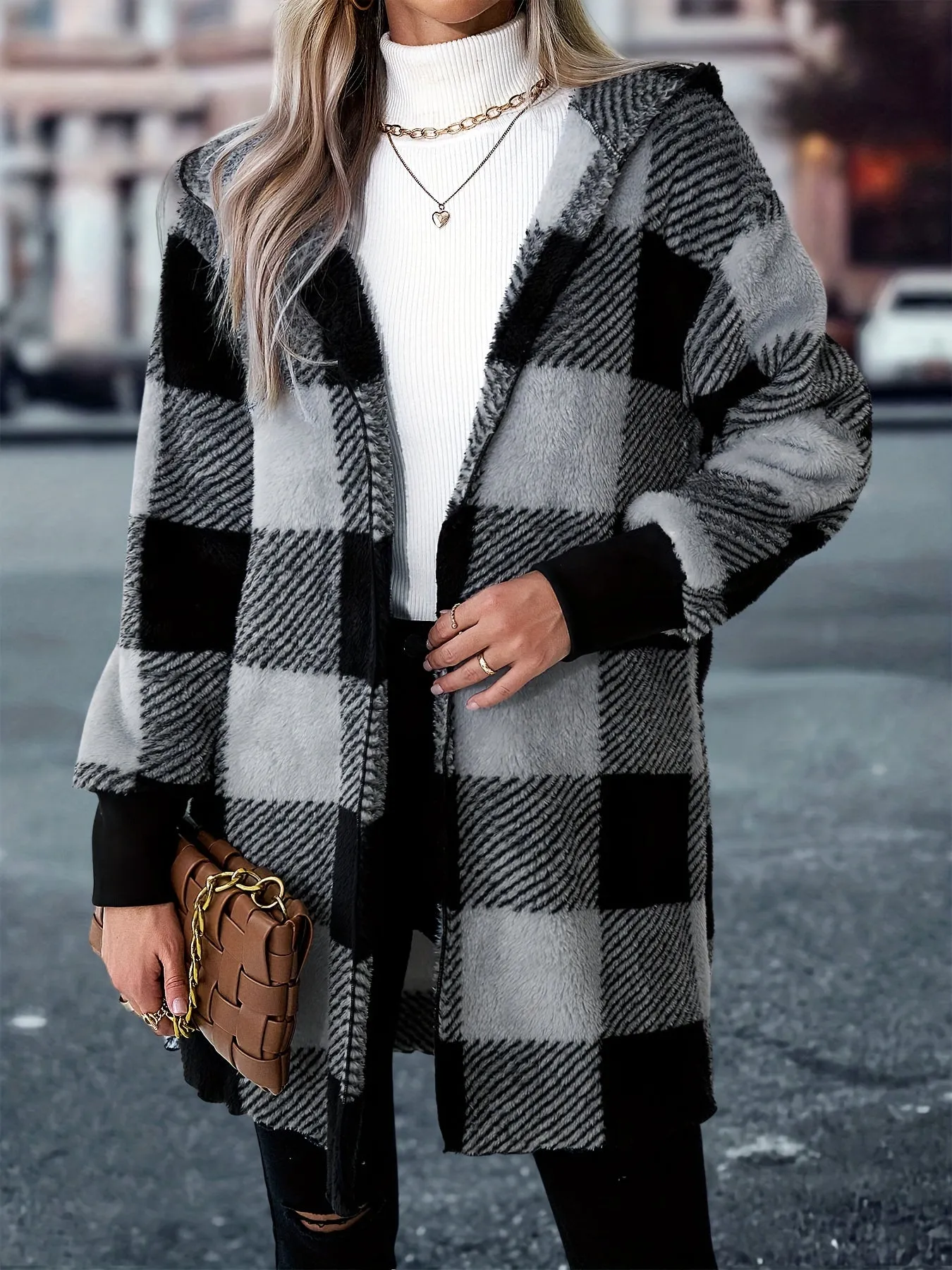 Cozy Plaid Hooded Coat Stylish Womens Outerwear for Fall