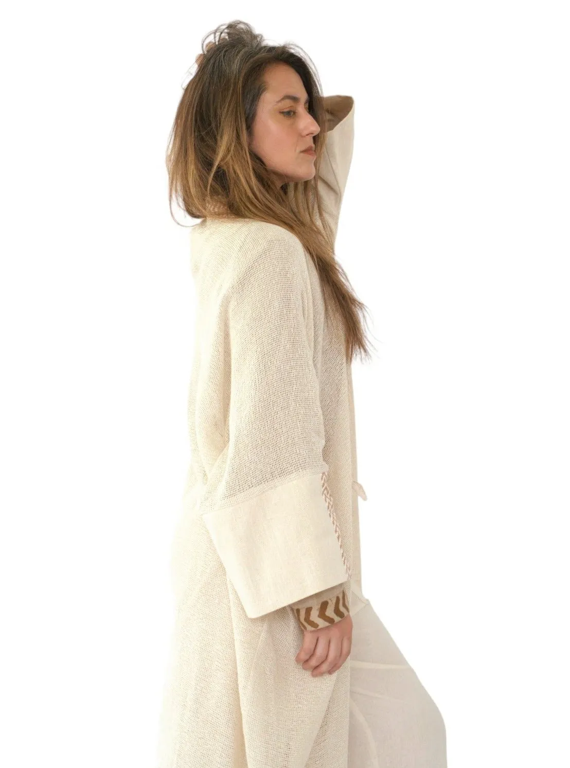 Cream Organic Cotton Mesh Long Kimono