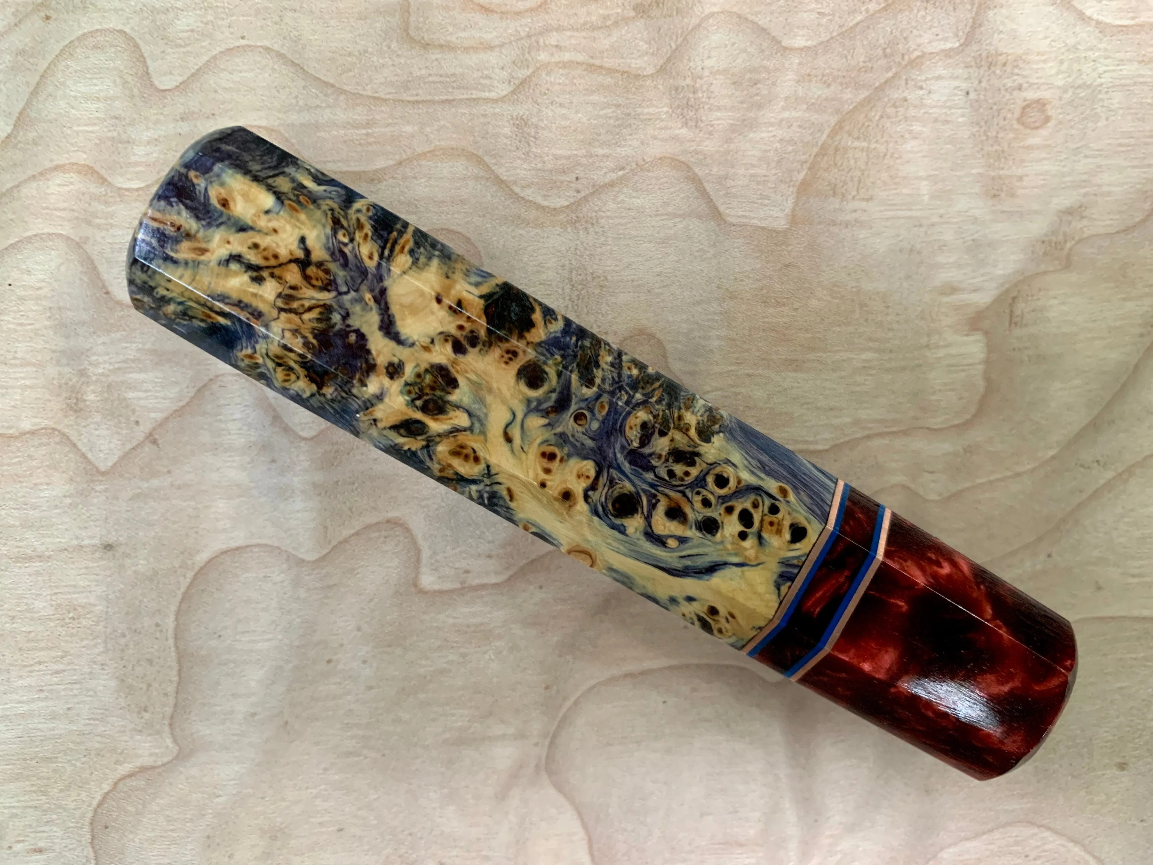 Custom Japanese Knife handle (wa handle) - Blue dyed yellow cedar with red