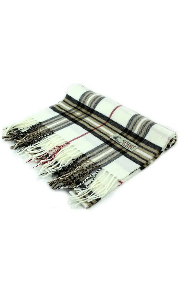 DBS07-6 Off White Plaid Cashmere Feel Scarves 12pcs Pack