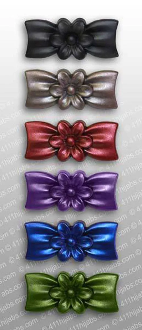 Flower Bow Hijab Pin Set of 8 - Assorted Frosted Colors