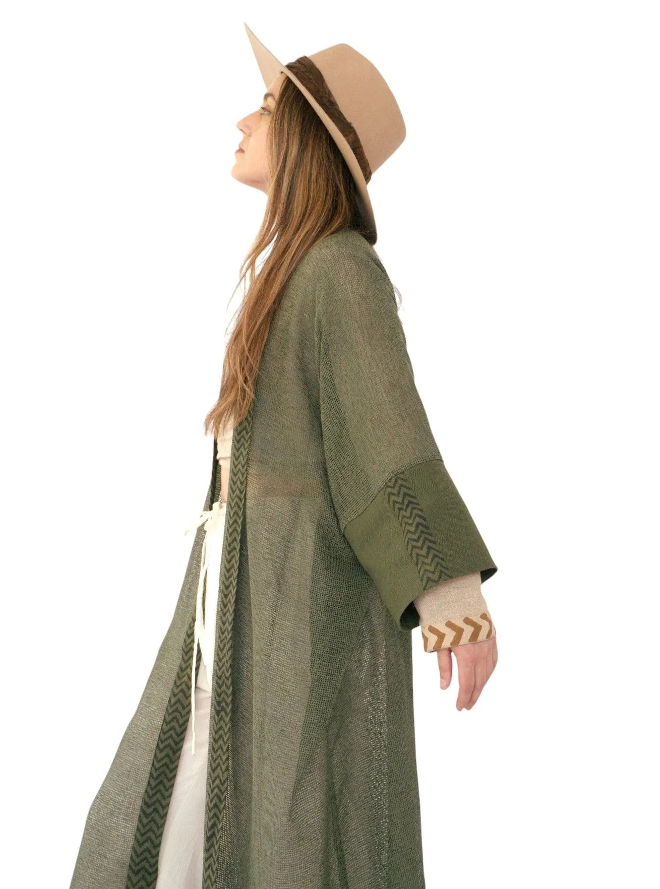 Forest Green Organic Cotton Mesh Long Kimono