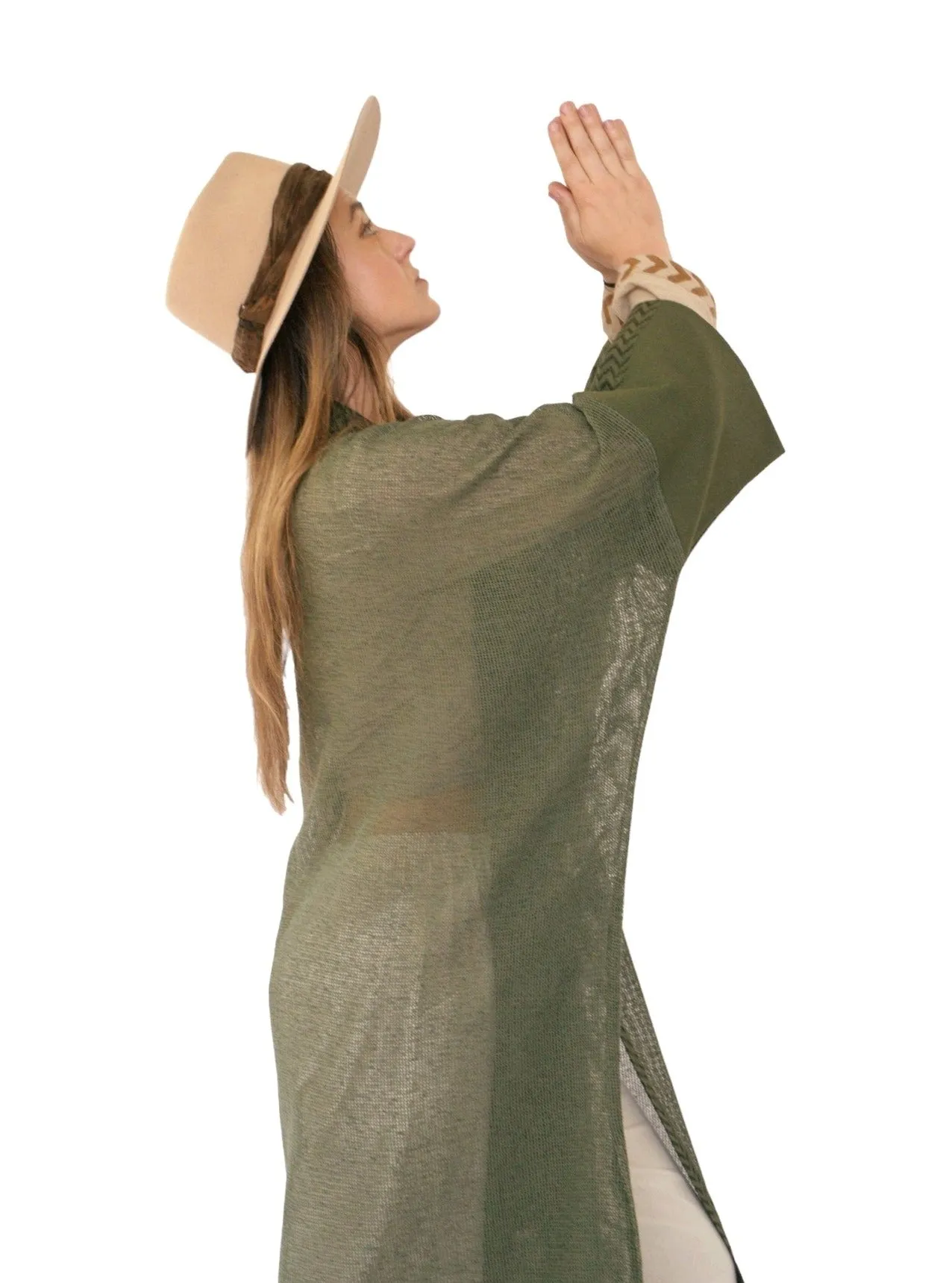 Forest Green Organic Cotton Mesh Long Kimono