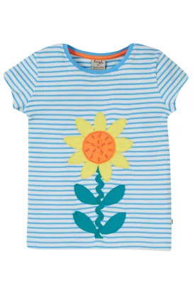 Frugi Camille Applique T Shirt Stripe Echinacea