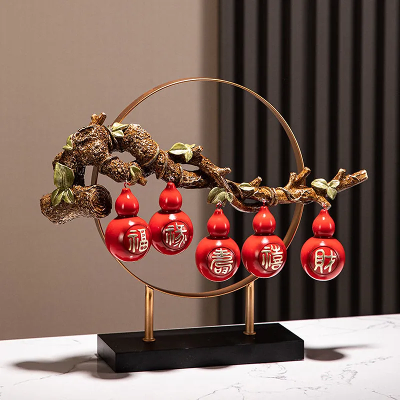 Fu, Lu, Shou, Xi, Cai - Five Blessings Five Gourds「The Five Blessings Come to The Family」Ornament Table Decor Housewarming Gifts