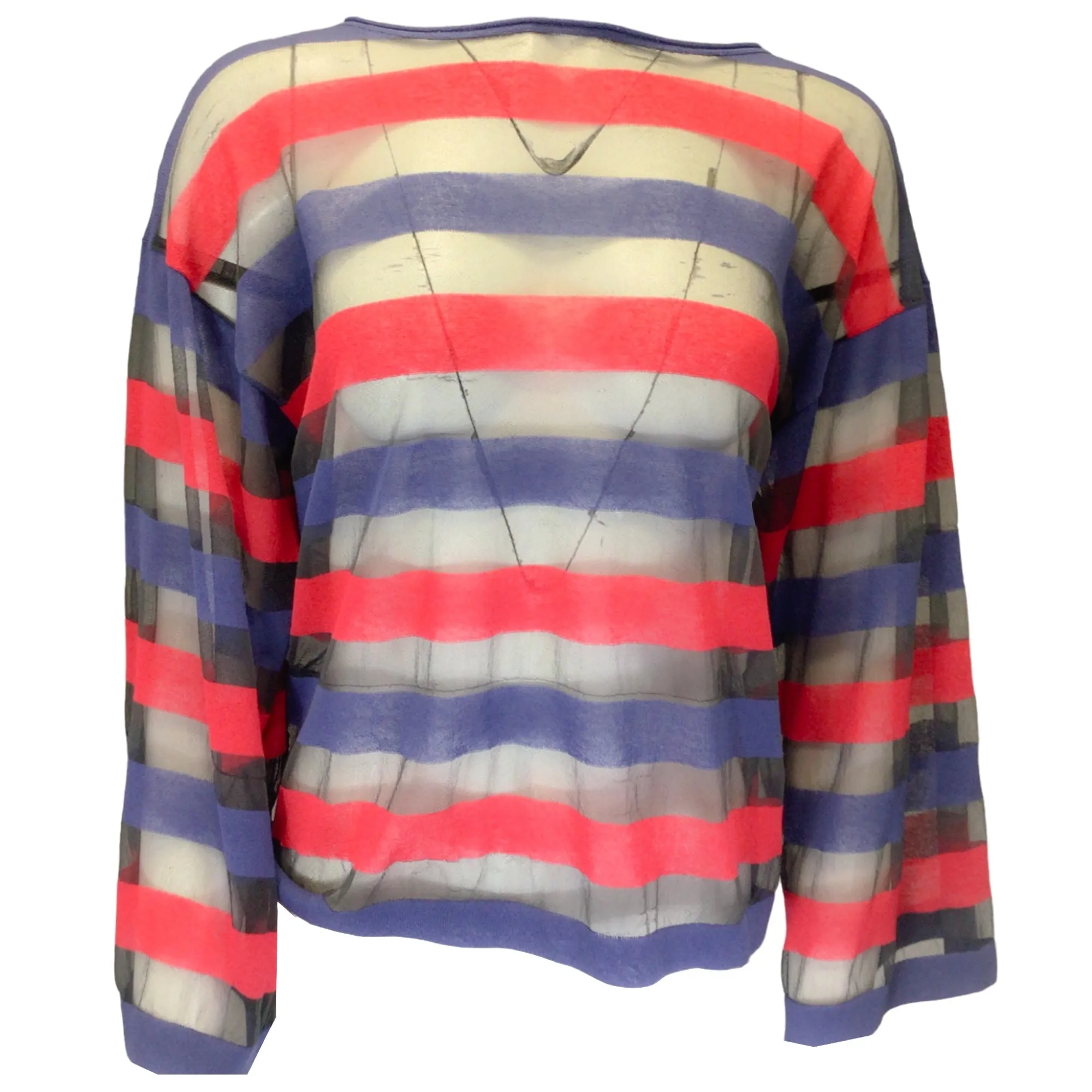 Giorgio Armani Red / Blue / Black Striped Sheer Knit Sweater