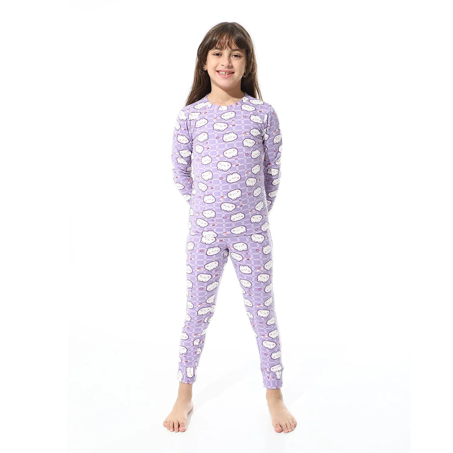 Girls Thermal Set With Printed - Purple