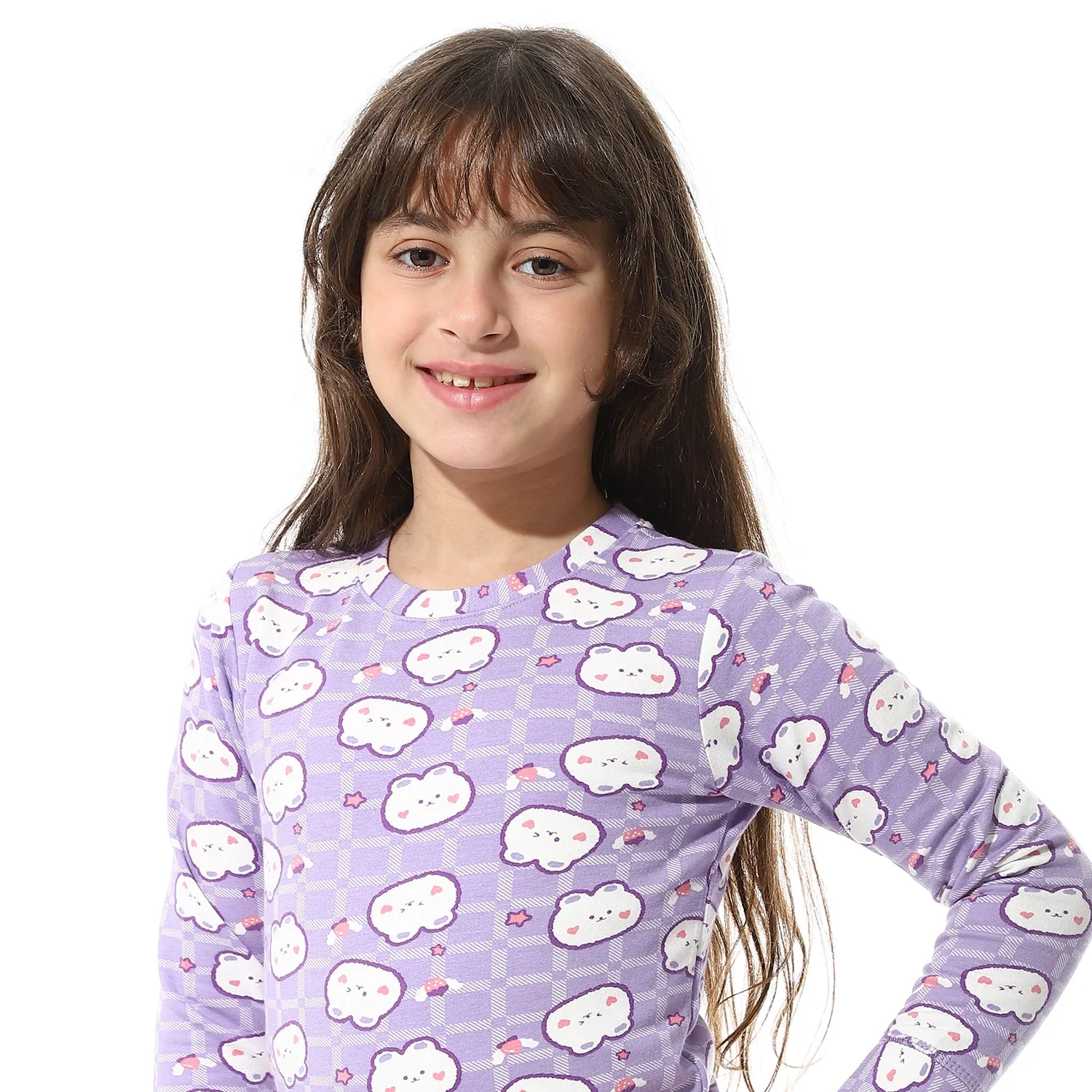 Girls Thermal Set With Printed - Purple