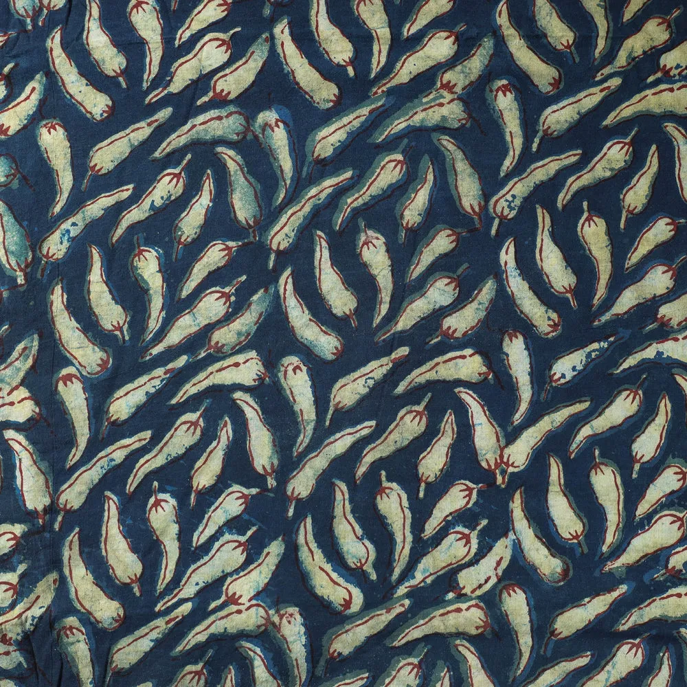 Green - तीखी मिर्ची - Blue Bindaas Block Printed Cotton Fabric