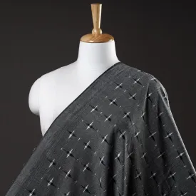 Grey with Black & White Handloom Cotton Pochampally Double Ikat Fabric