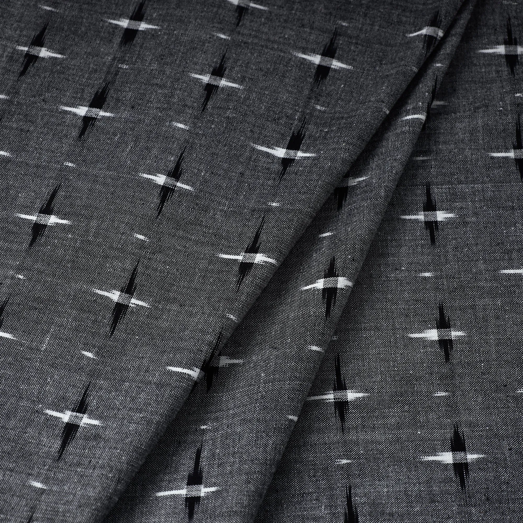 Grey with Black & White Handloom Cotton Pochampally Double Ikat Fabric