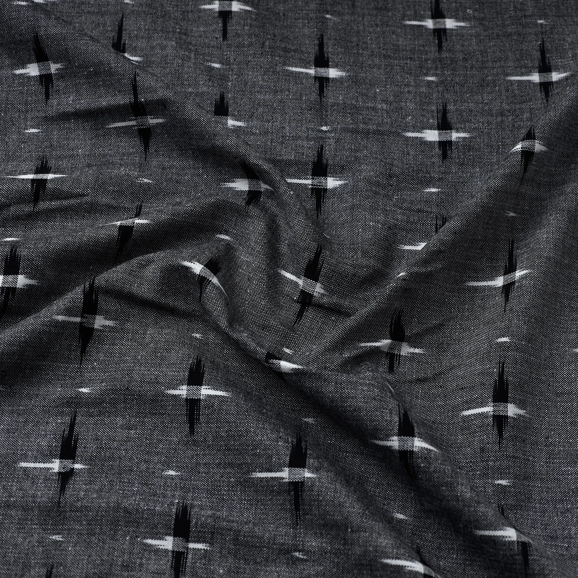 Grey with Black & White Handloom Cotton Pochampally Double Ikat Fabric